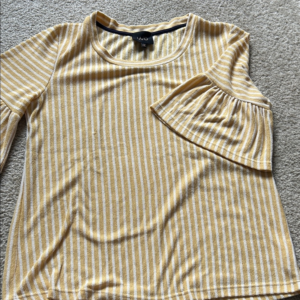 W5 Yellow and White Striped Long Sleeve Top